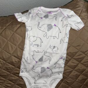 NWOT onesie Child of mine made by Carter’s 12 month purple white gray elephants